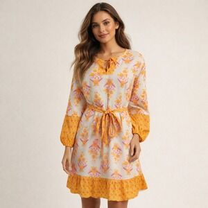 J Crew Womens Floral Print Dress Size Small Romantic Orange White Tie Waist